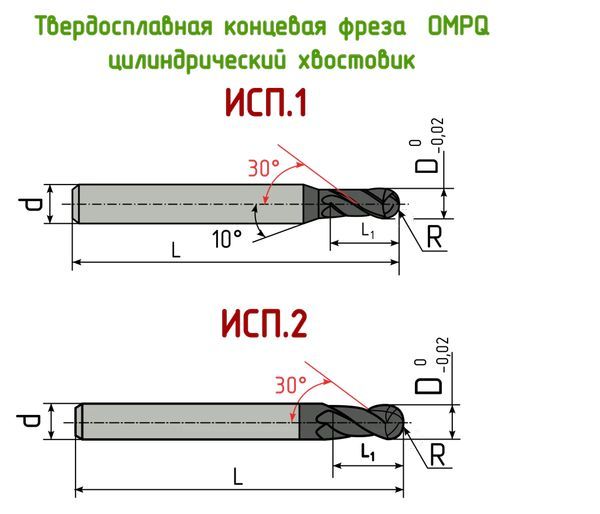 OMPQ-2B-060R3.0 фреза сферическая твердосплавная OKE